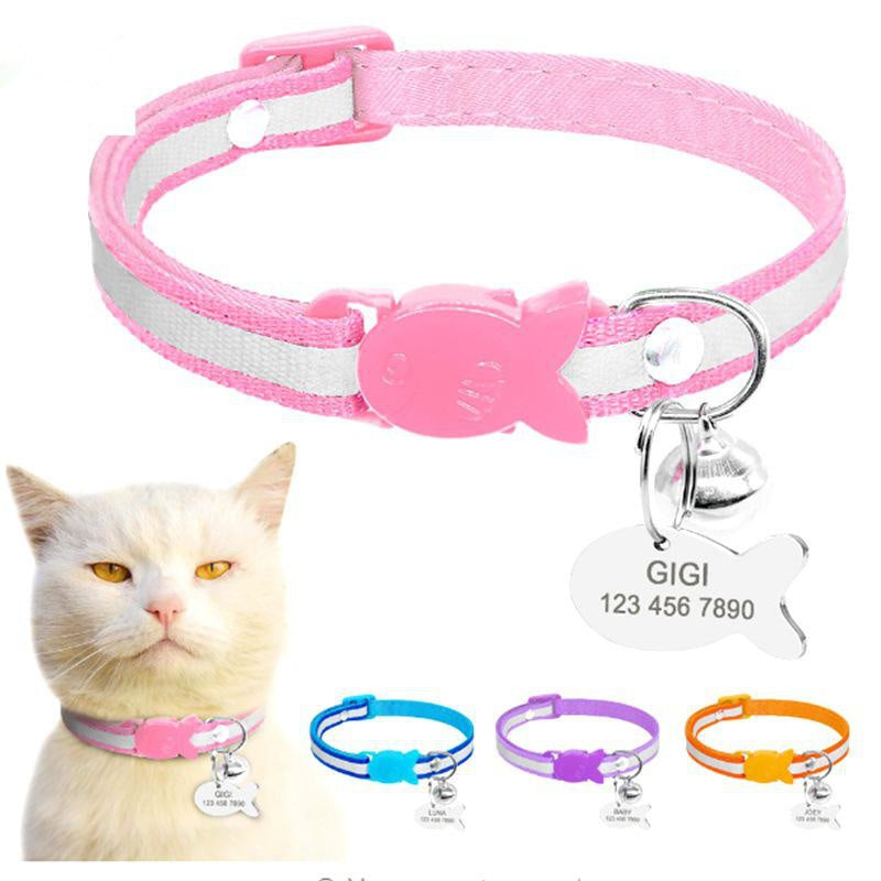 Personalised reflective bright cat collars with small bell