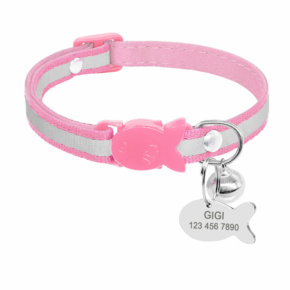 Personalised reflective bright cat collars with small bell