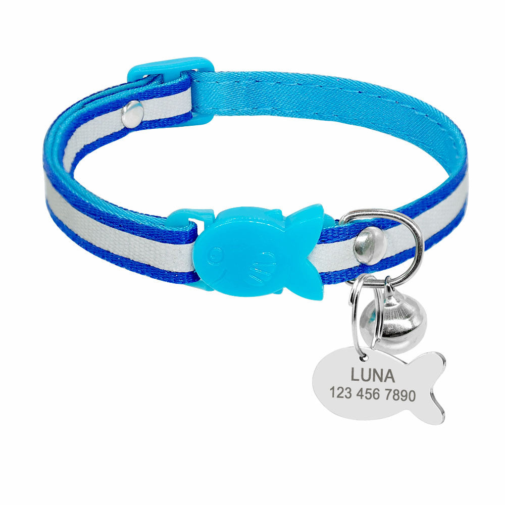 Personalised reflective bright cat collars with small bell