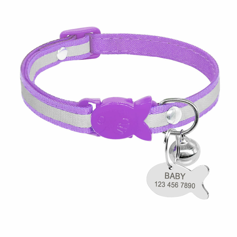 Personalised reflective bright cat collars with small bell