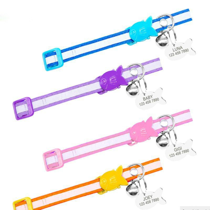 Personalised reflective bright cat collars with small bell