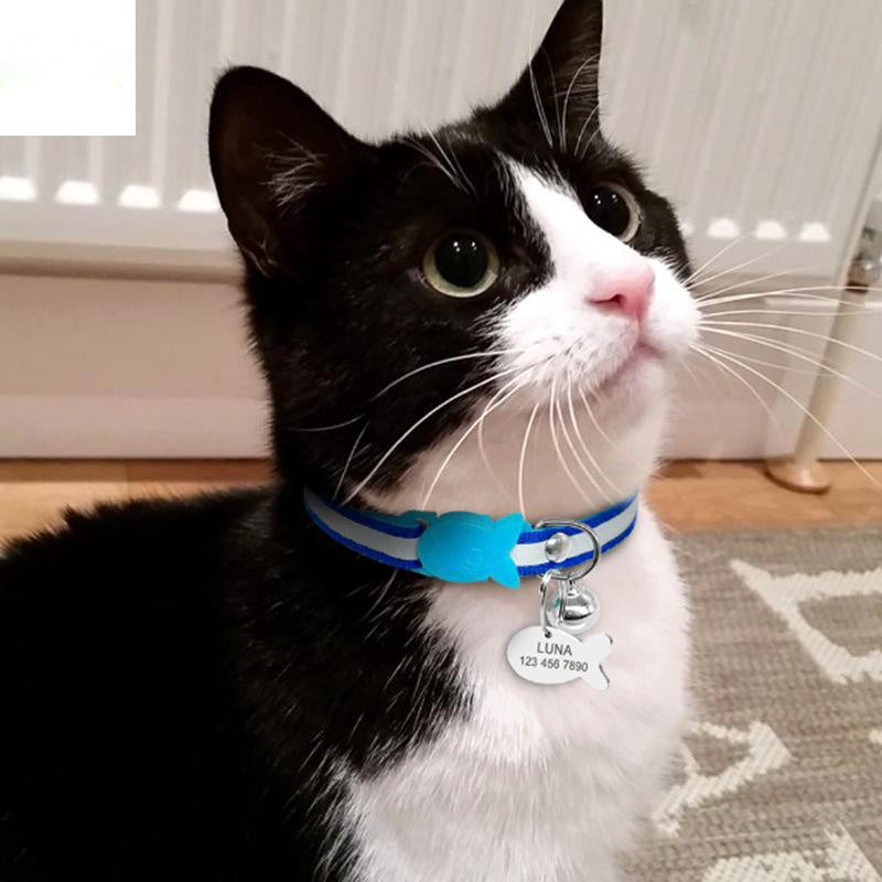 Personalised reflective bright cat collars with small bell