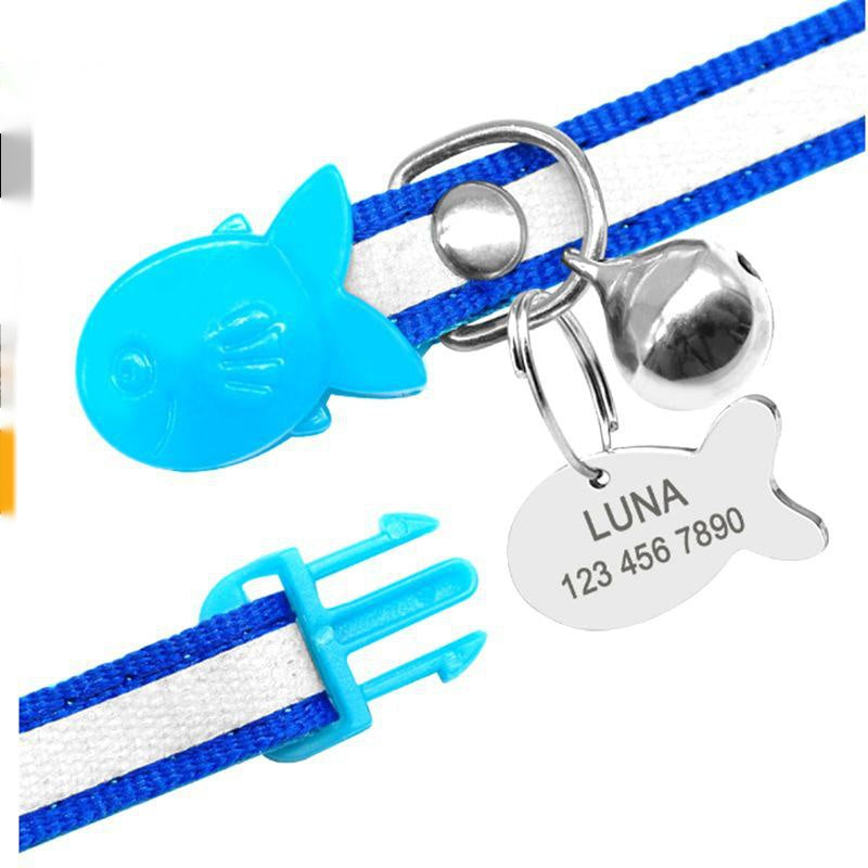 Personalised reflective bright cat collars with small bell
