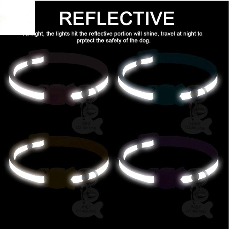 Personalised reflective bright cat collars with small bell